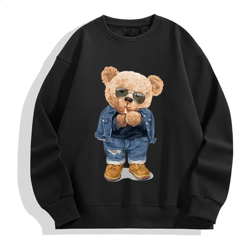 Mens Round Neck Pullovers Autumn Winter Outdoor Male Funny Pose Teddy Bear Pattern Print Sweatshirts Fashion Casual Pullover 240918
