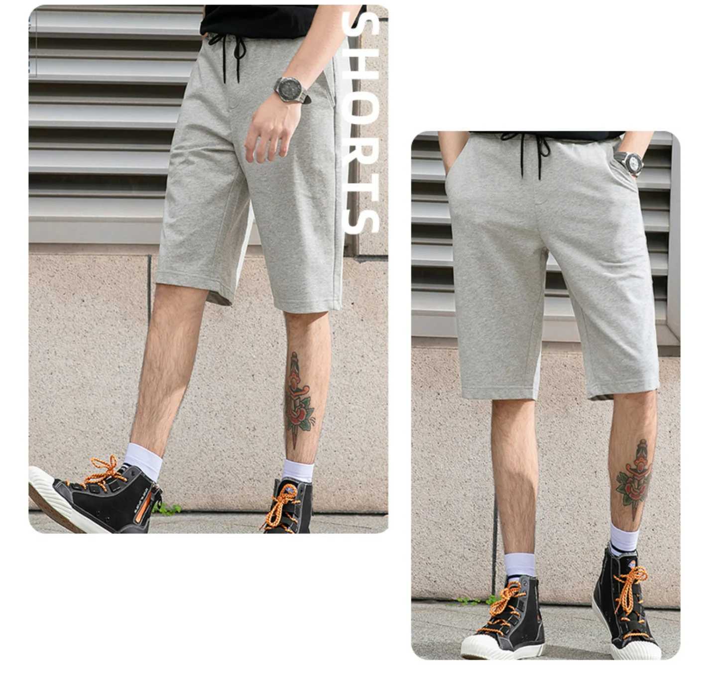Mens Summer 100% Cotton Soft Knee Length Shorts Solid Gray Customized Cargo Short High Quality 200g Casual Gym Sports TrunksX240921