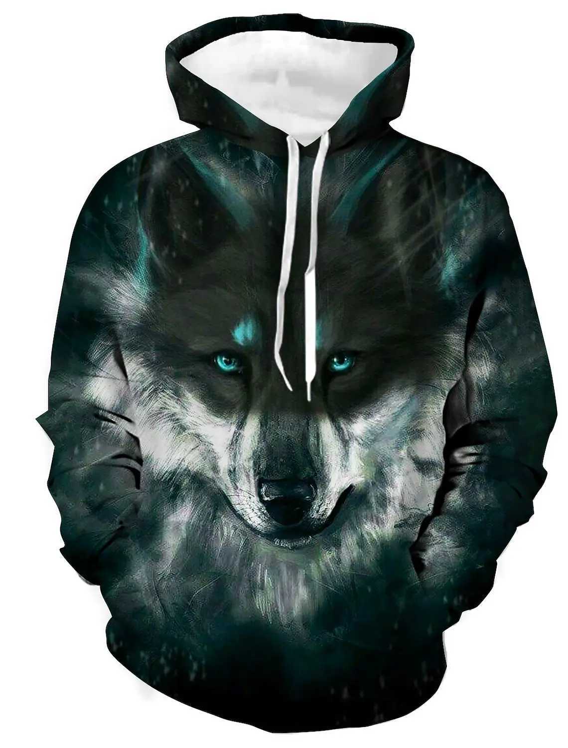 Mens unisex hoodie fashionable Pullover hoodie sports hoodie animal colored wolf print daily exercise 3D printing casual hoodie W240921