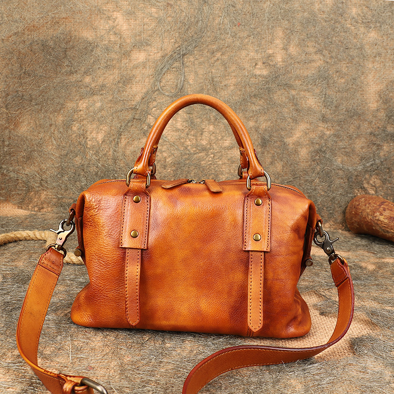 Vintage Genuine Leather Women's Handbags Shoulder Boston Large Capacity Pillow Bag Lady Cowhide Portable Messenger Bags
