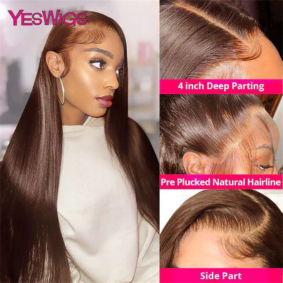 13x6 Chocolate Brown Front Colored Human Hair Wigs For Women 30 Inch Transparent 13x4 360 Lace Frontal Wig Pre Plucked