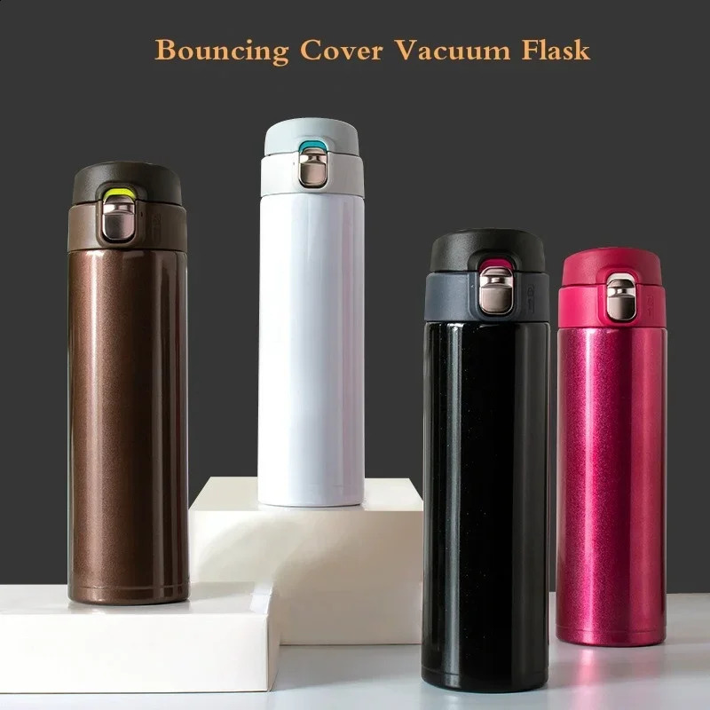 500ML Stainless Steel Bouncing Cover Vacuum Flask Thermos Cup Coffee Tea Milk Thermo Bottle Mug 240918