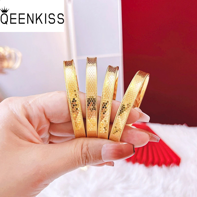 QEENKISS Shiny Dragon Scale Gold Bracelet Bangle For Women Wedding Party Birthday Christmas Bride Mother Lady Girl Gifts BT5320 240910