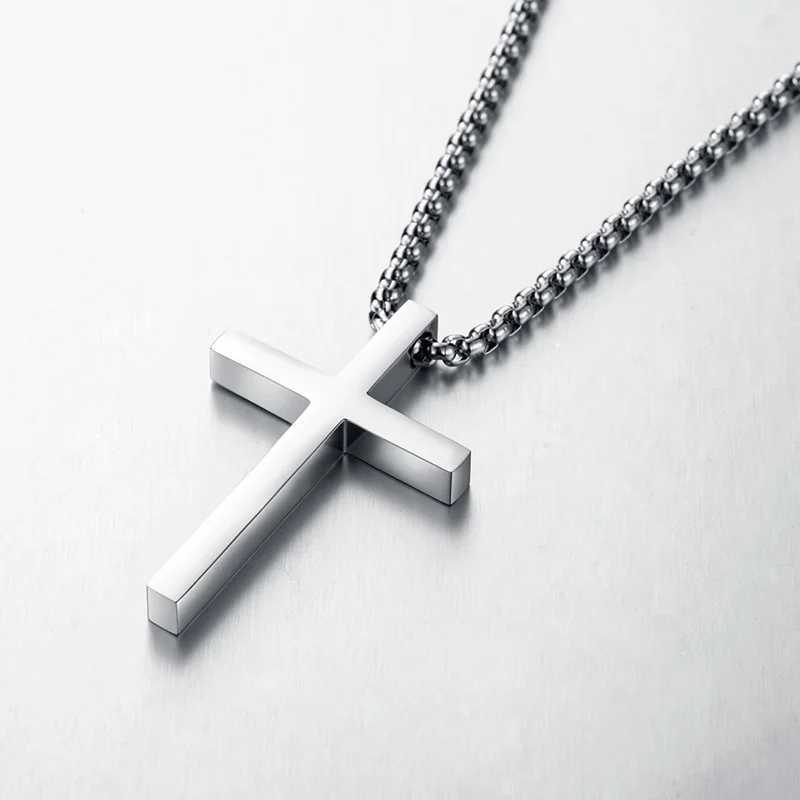 New stainless steel cross pendant necklace suitable for men women minimalist jewelry mens and womens necklaces silver W240918