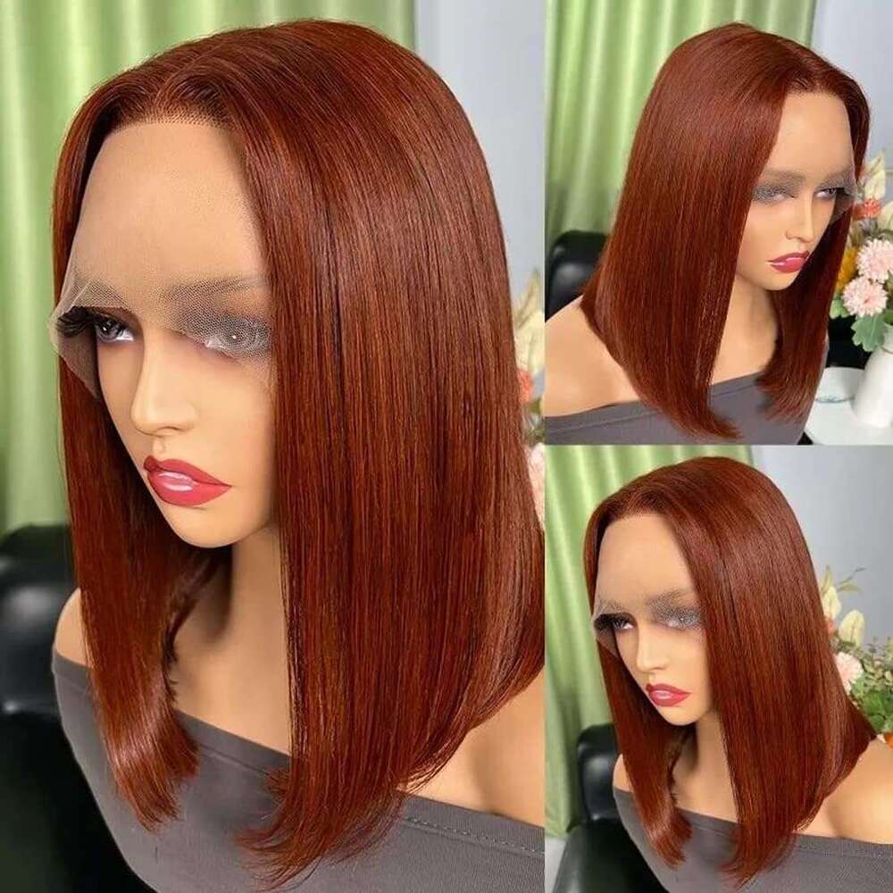 Reddish Brown Short Bob Wig 13x4 Lace Front Pre Plucked With Baby Virgin Human Hair Wigs