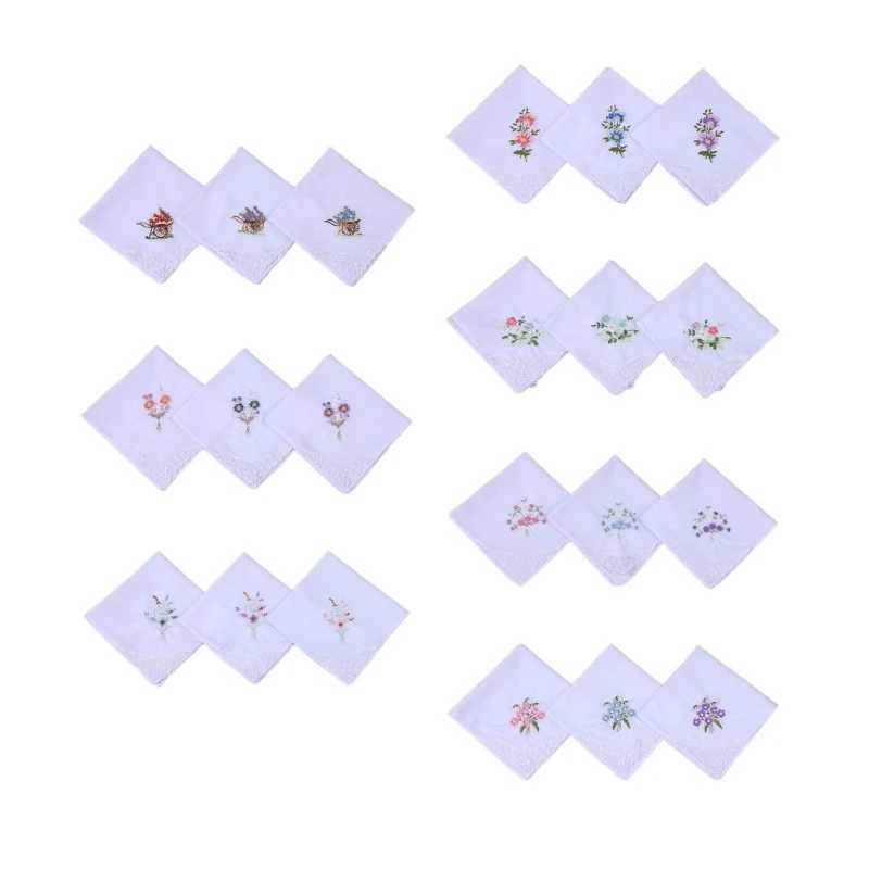 Pocket Hankie Gift for Adult Portable Square Handkerchief Multiuse Embroidery Floral Sweat Wipe Towel Women AccessoriesX240921