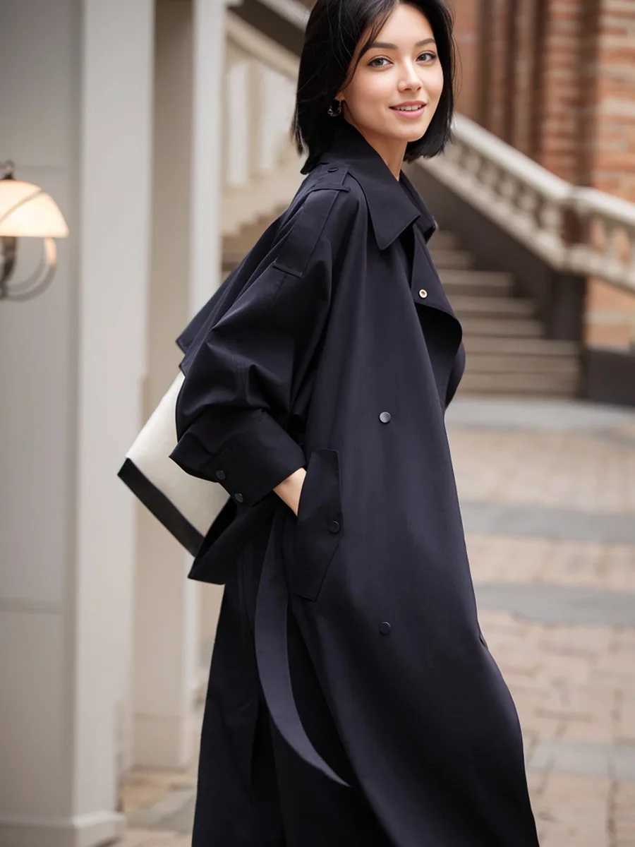 Black Windbreaker Women Mulberry Silk Heavenly Silk Coat Mid length 2024 Autumn New Comfortable Casual Loose Apricot WindbreakerX240921