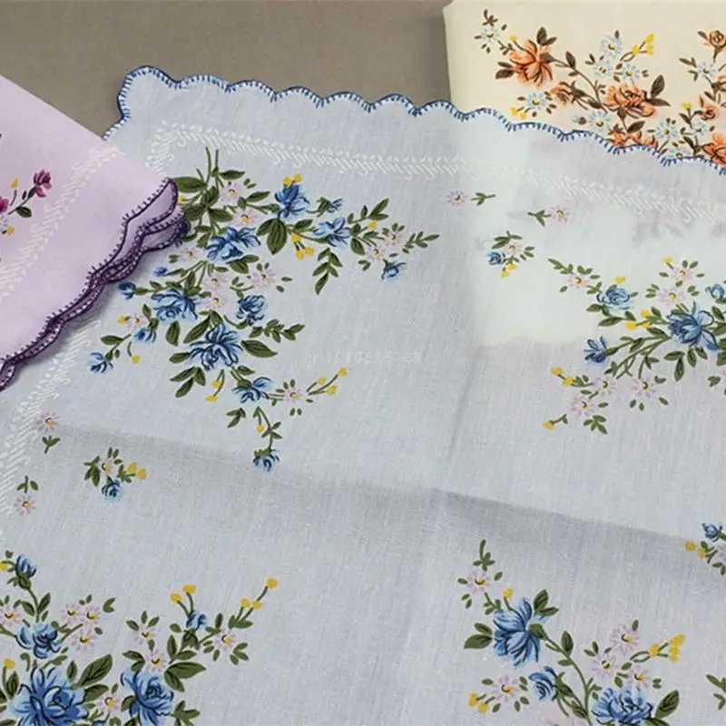 3pcs/set Women Wavy Edge Cotton Handkerchiefs Flower Embroidered with Lace Hankies Ladies Handkerchief for Afternoon TeaX240921