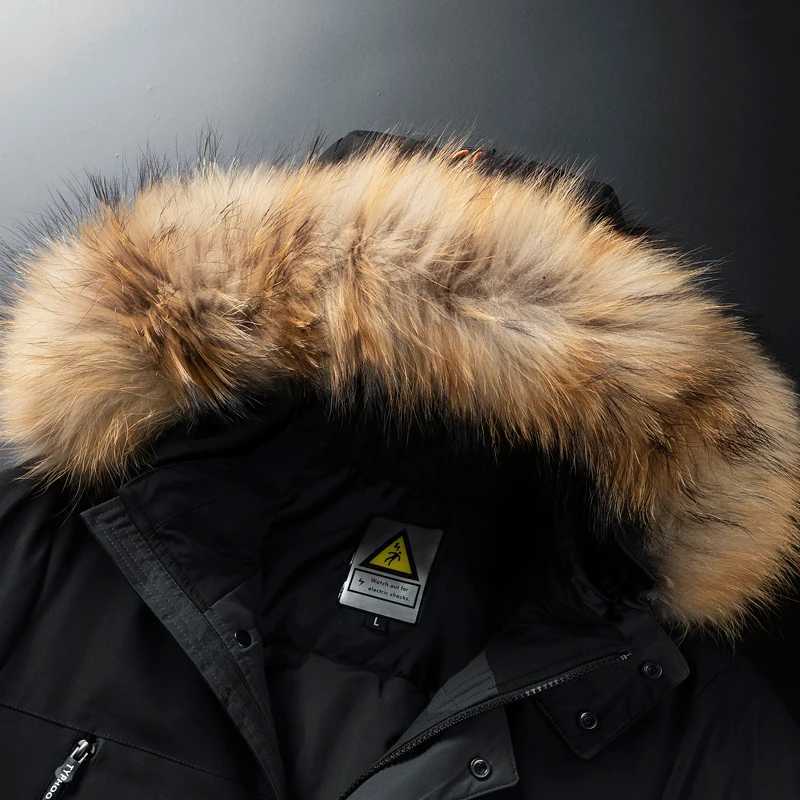 Men's Down Parkas Mens Coat High Quality Thermal Down Jacket Thick Puffer Jacket Overcoat Mens Winter Parka Men 90% White Duck Down Removable Cap