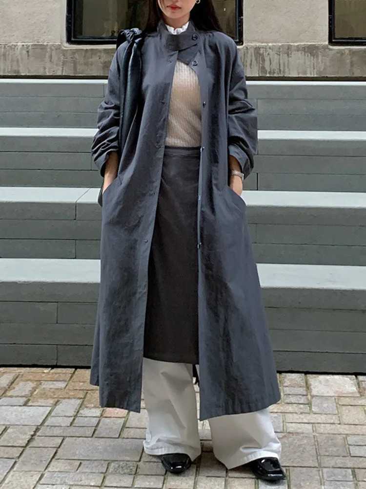 BJTZ Fashion Loose Solid Color Versatile Mid-length Trench Coat For Women 2024 Autumn New Holiday Office Lady Female ClothingX240921