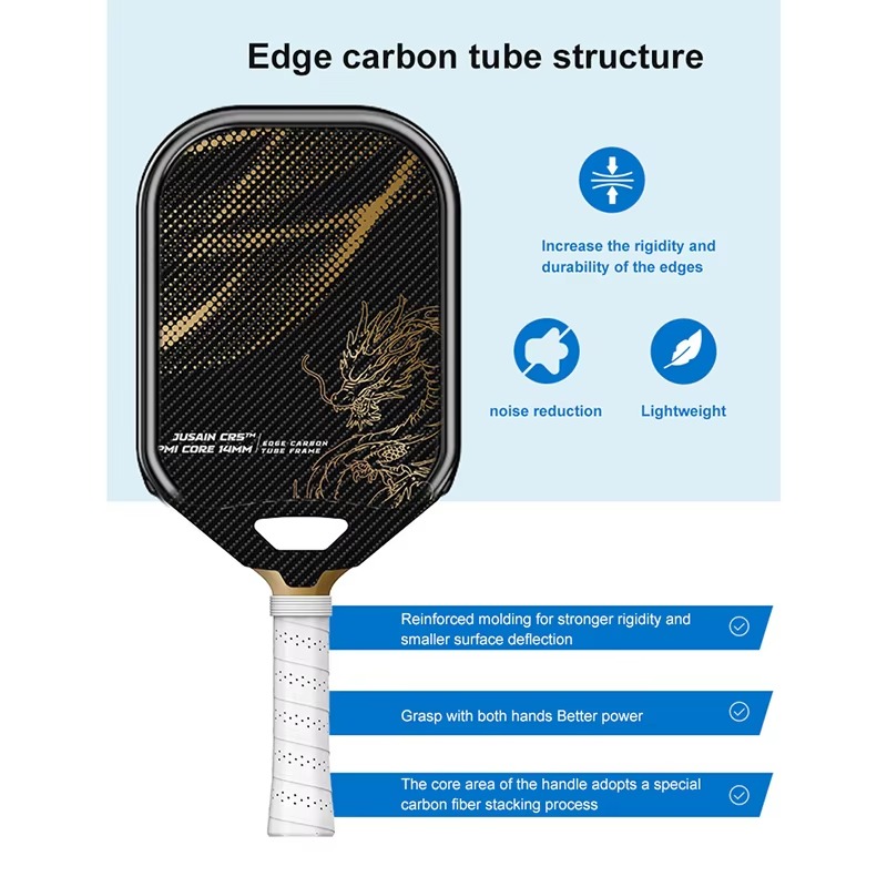 T700 Carbon Fiber Pickleball Paddle Lightweight 14MM PP Honeycomb Core thermoformed Integrated Dragon Pattern