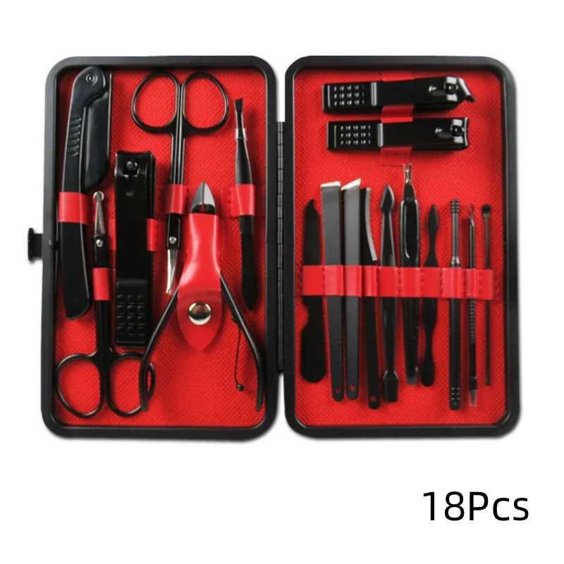 15/16/17/18 Pieces Black and Red Atmospheric Manicure Nail Clipper Set Classic Stainless Steel Beauty Tools Set M240921