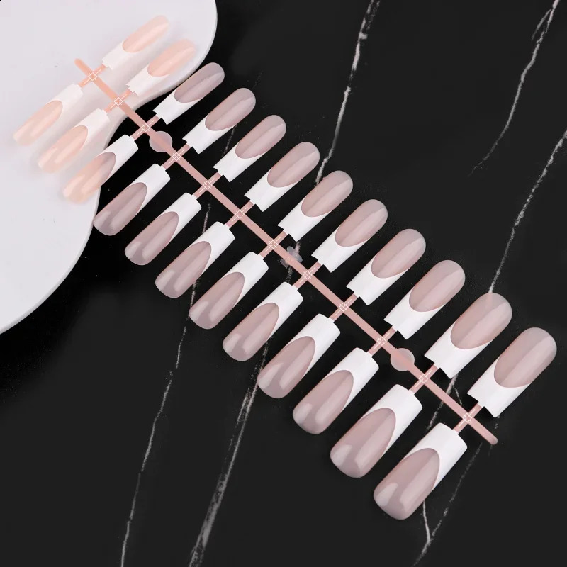 Heallor 24pcs French Fake Nail Reusable Nude Full Cover Press on Nail Tips Square Head Ballerina Detachable Artificial Finger Fa 240914