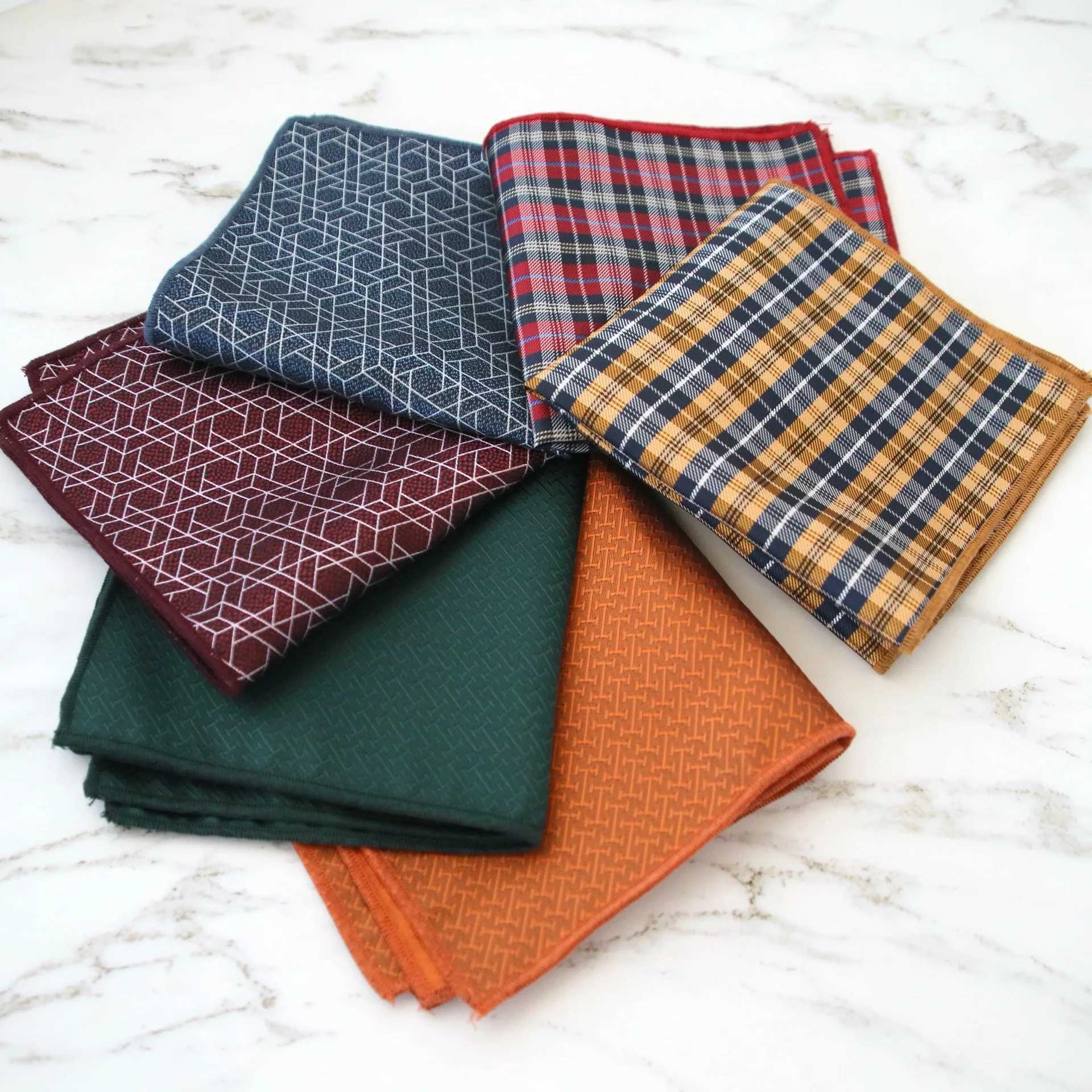 24CM Mens Striped Plaid Handkerchief Formal Dress Suit Pocket Square Towel Business Polyester Chest Shirt Accessories Navy HankyX240921