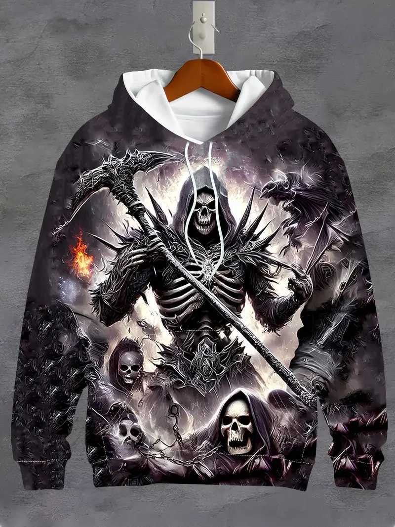 Mens Hoodie Retro Skull 3D Printed Hoodie Sportswear Spring Long Sleeve Hoodie Oversized Fashion Street Sportswear W240921