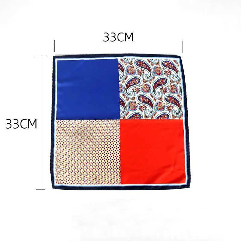 33*33cm Anchor Polka Dot Paisley Floral Big Handkerchief Satin Men Hanky Fashion Wedding Party Pocket Square Print AccessoryX240921