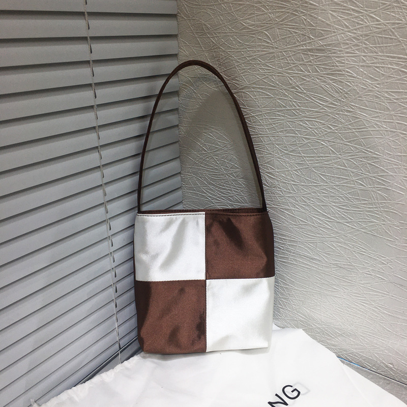 Women's 2024 new niche satin color patchwork women's checkerboard underarm handbag mini square bag