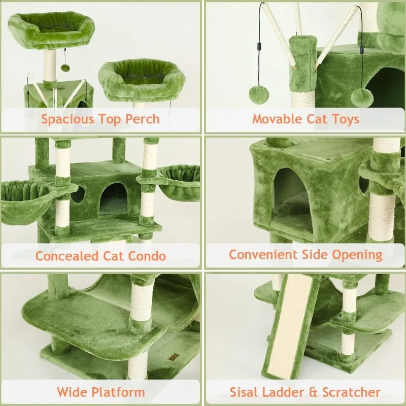 Large feline plant 69 high rigidity cat tower heavy-duty multi-layer large feline climbing frame suitable for indoor feline cats with pendants 240919