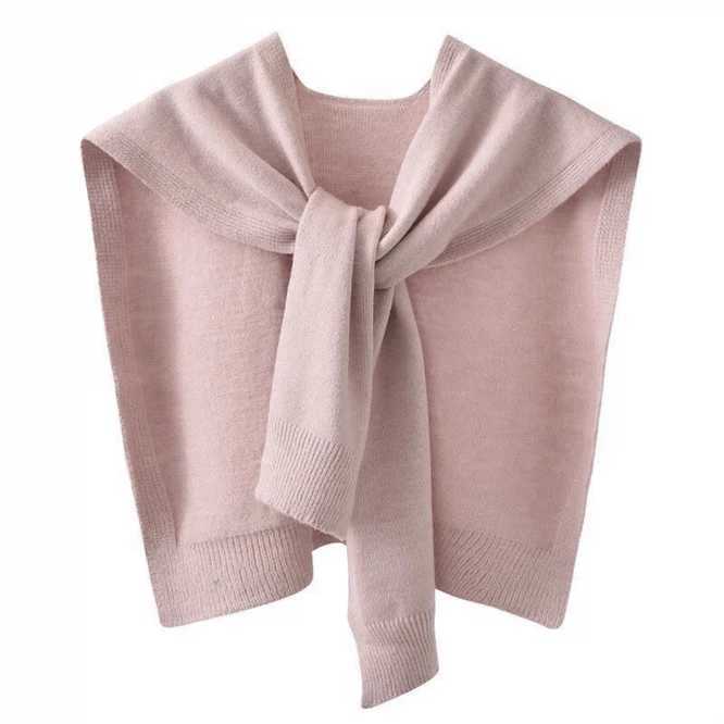 Spring and Autumn Korean Knitted Shoulder Womens Knot Solid Color with Air Conditioning Small Shawl Neck Protection Pink W240921