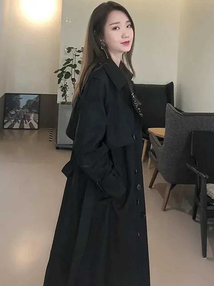 Streetwear Long Trench Coats Women Casual Double Breasted Korean Gabardina Jackets New Fashion Windbreaker Abrigos With BeltsX240921