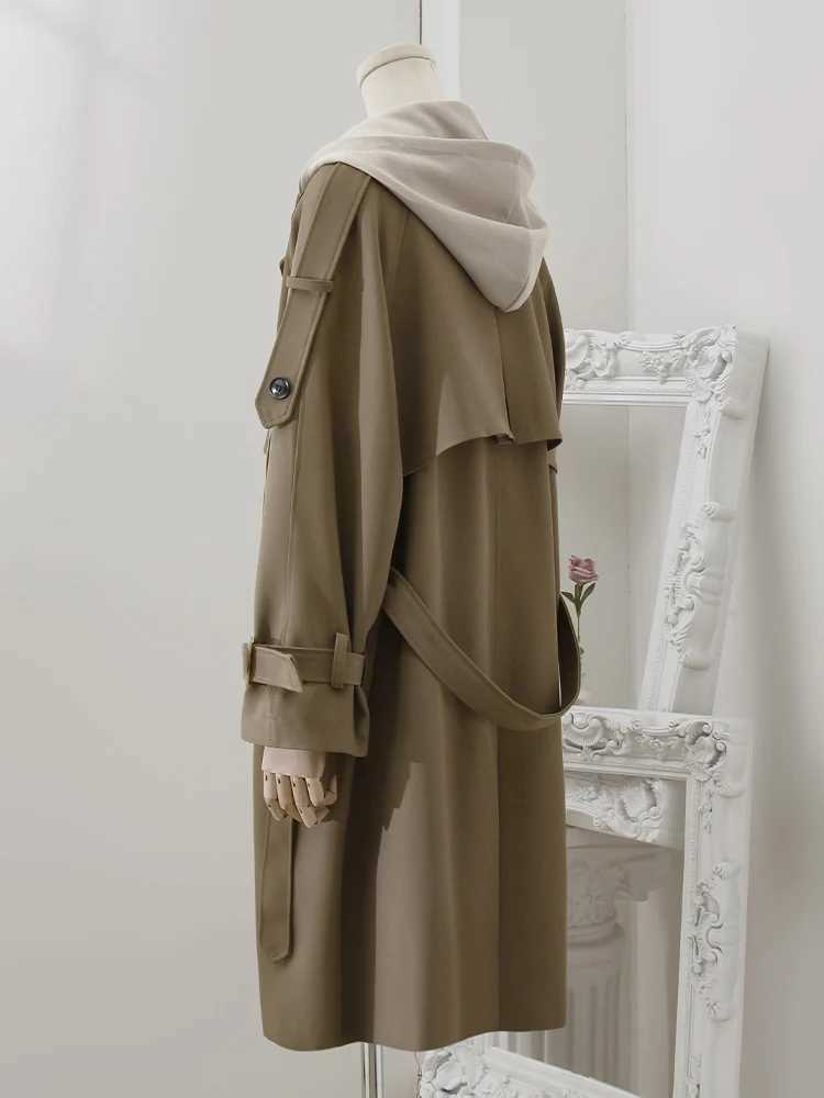 PlusizeShe Spring Autumn Long Loose Casual Khaki Trench Coat for Women with Detachable Hood Double Breasted Korean Fashion 2024X240921