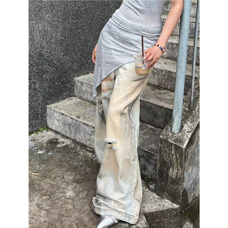 Women's Summer Blue Jeans Baggy Haruku Aesthetic Denim Trousers Y2k 2000S Style Jean Pants Vintage Trashy Oversize Clothes