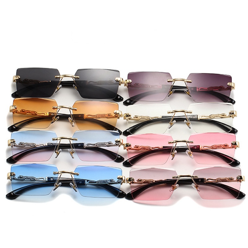 Square Rimless Sunglasses with Leopard Men Retro Top Frame Women Eyewear Outdoor Y2K Future Design Diamond trimming Glasses Women S142 IVISTA