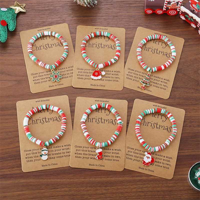 Christmas Green Polymer Clay Beaded Bracelet for Women Fashion Santa Claus Tree Snowflake Pendant Bracelet Xmas Party JewelryX240921