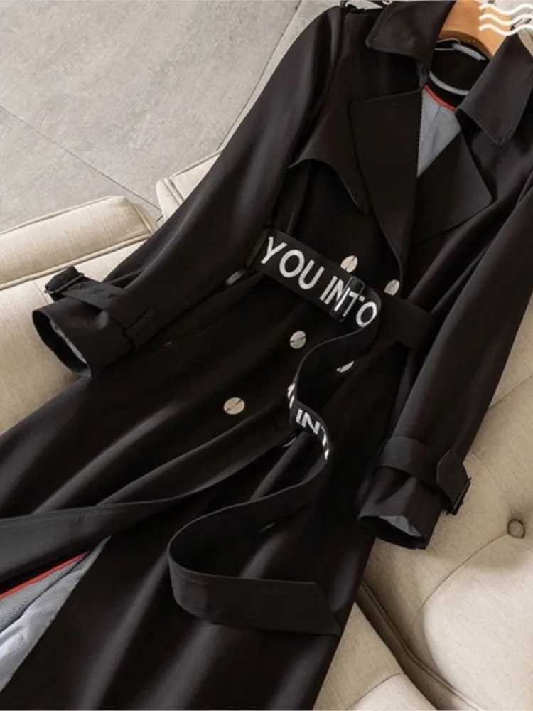 Women Autumn Elegant Solid Long Jackets Belt Trench Coats Office Lady Bouble Breasted Casual Jackets Korean Solid WindbreakerX240921