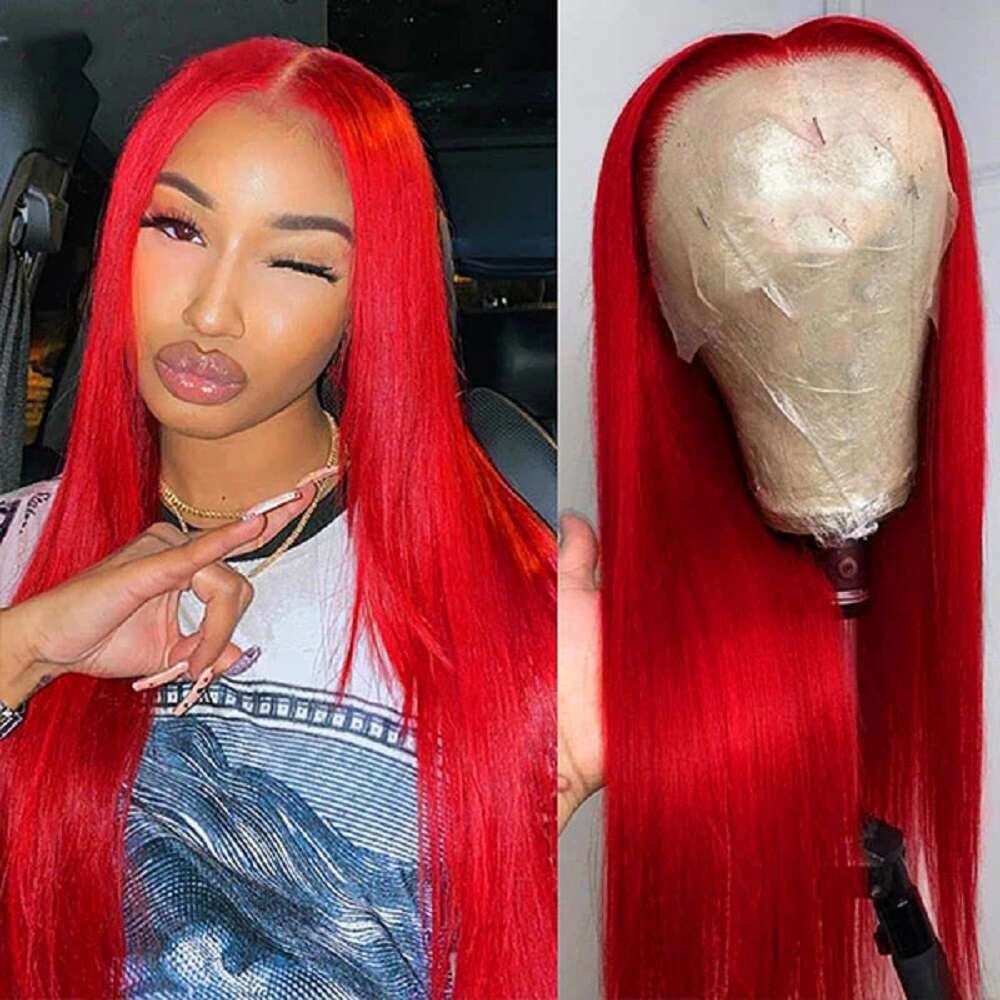 34 Inch Hot Red Bone Straight Wigs For Women 13X4 Frontal Bury 99J Color Lace Front 180% Human Hair Wig