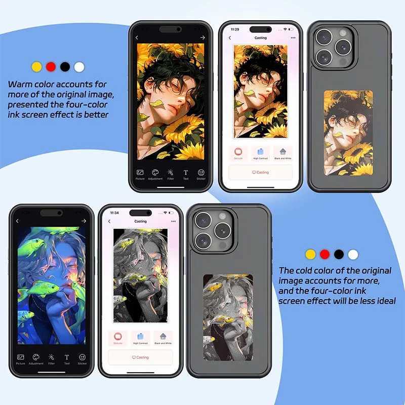New technology NFC function phone case suitable for lPhone 16 15 14 13 Pro Max DIY phone case E ink screen phone cover cartoon girl Funda battery free