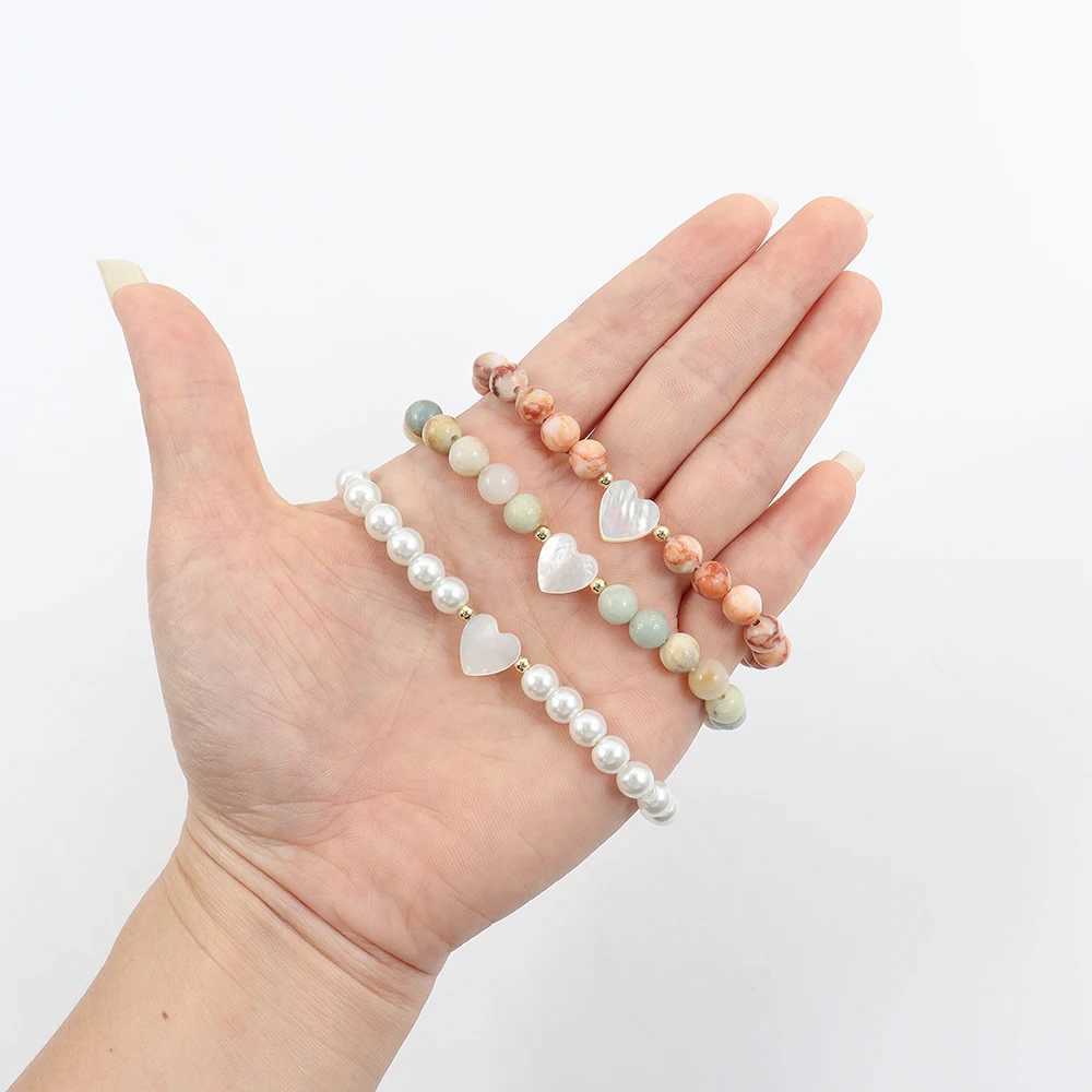 New Trendy Shell Heart Bracelet Women Classic Handmade Stone Beaded Bracelet For Women Jewelry GiftX240921