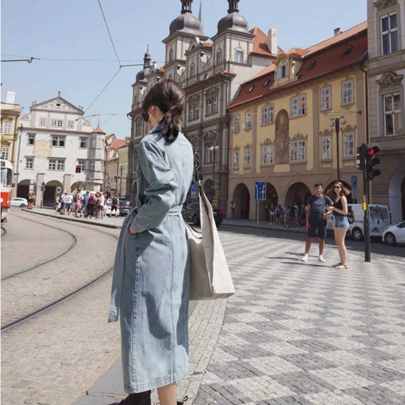 Womens Denim Trench Coat New Spring And Autumn Loose Denim Coats Windbreaker Fashion Wild Long Trench Coat Female Manteau FemmeX240921