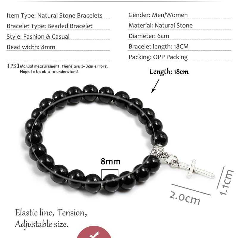 8mm Natural Lava Stone Bead Chain Alloy Cross Pendant Prayer Jesus Bracelet Bangles For Men Women Jewelry Gift Handmade PulseiraX240921