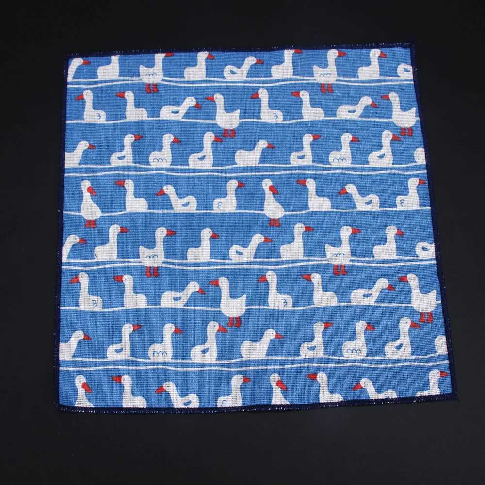 Brand New High Quality Hankerchief Scarves Vintage Linen Hankies Mens Pocket Square Handkerchiefs Cartoon Print Cotton HnakyX240921