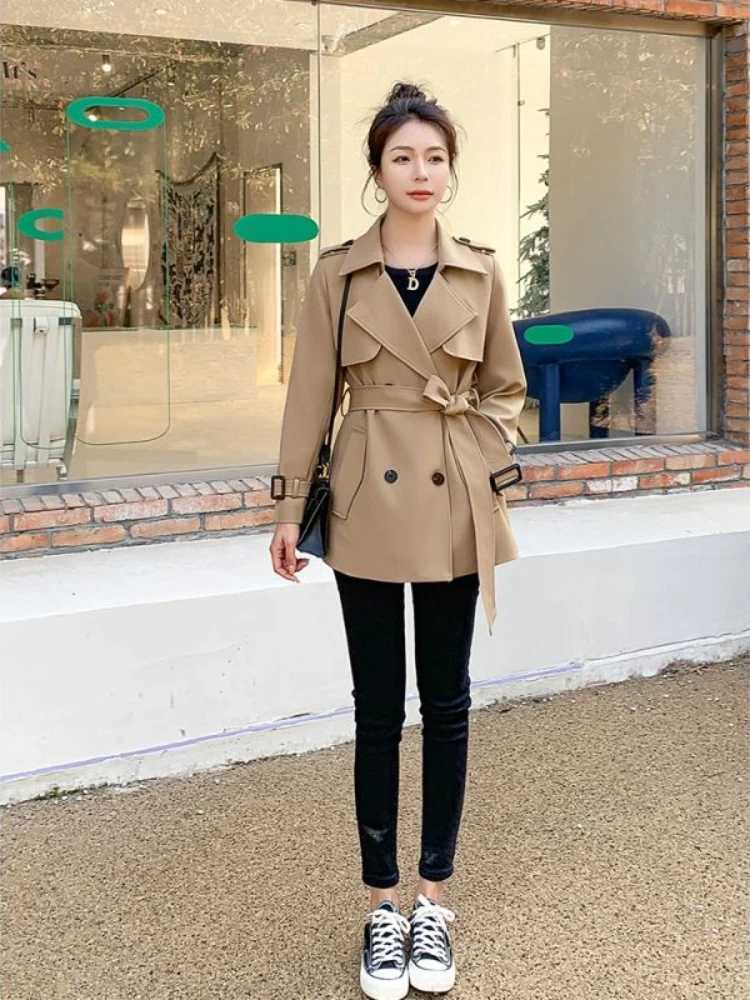 Khaki Tailored Collar Jackets Womens Korean Senior Solid Color Outdoor Slim Windbreaker Coats Female Spring Fashion ClothingX240921