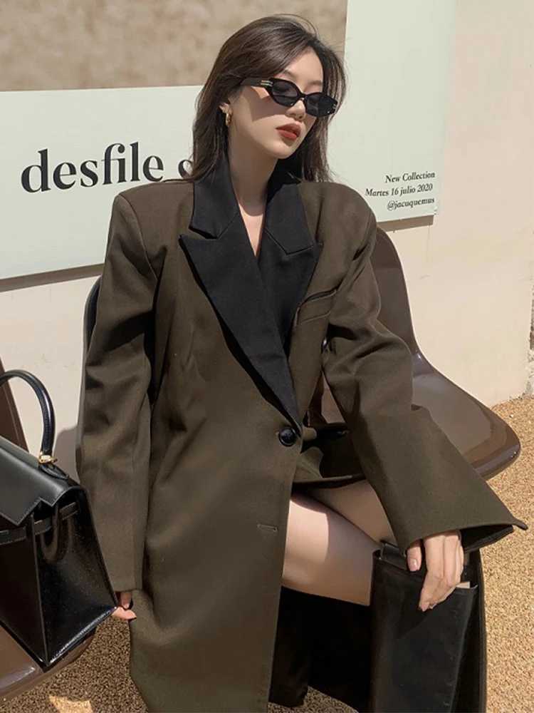 Stylishe Women Long Trench Coat Buttons Patchwork Elegant Brown Loose Blazer Jacket Female Autumn Korean Office Lady Coats ChicX240921