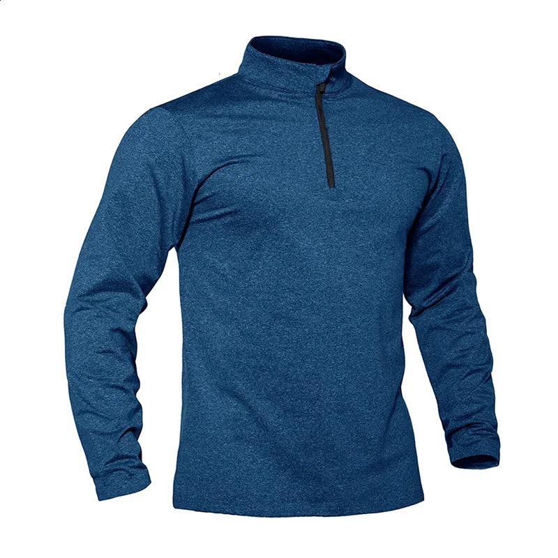 Men Spring Autumn Outdoor Sports T Shirts 1/4 Zip Long Sleeve Fleece Lined Cycling Hiking Trekking Fishing Jogging Tee Shirts 240913