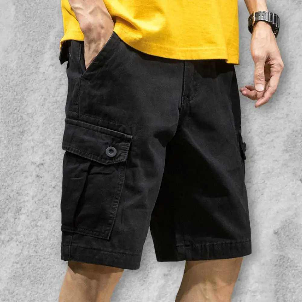 Multi Pockets Button Flying Summer Shorts Mid Rise Solid Color Straight Cargo Shorts StreetwearX240921