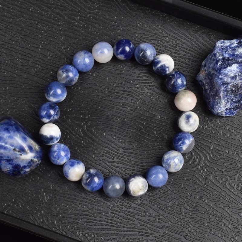 Natural Stone Sodalite Beads Bracelet Women Men Blue Veins Raw Stone Polish Elastic Rope Bracelet Natural Jewelry Exquisite GiftX240921
