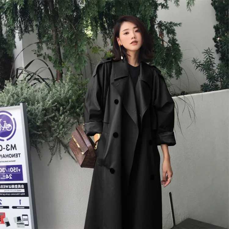 Womens Autumn Classic Double Breasted Long Trench Jacket with Belt Female Solid Color Lapels Windbreaker Winter Coat for WomenX240921