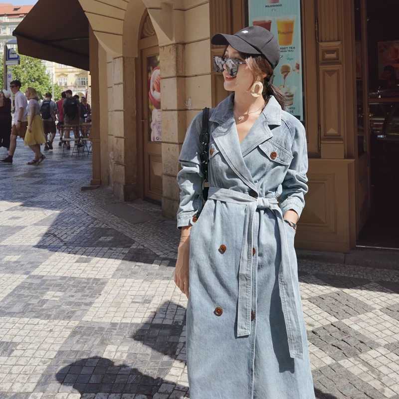 Womens Denim Trench Coat New Spring And Autumn Loose Denim Coats Windbreaker Fashion Wild Long Trench Coat Female Manteau FemmeX240921