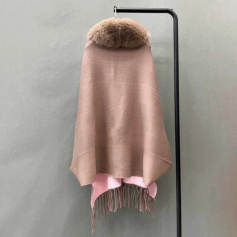 2023 New Raincoat Fashion Spring and Autumn Shawl Real Fox Fur Shawl Womens Street Clothing GX5565 W240921