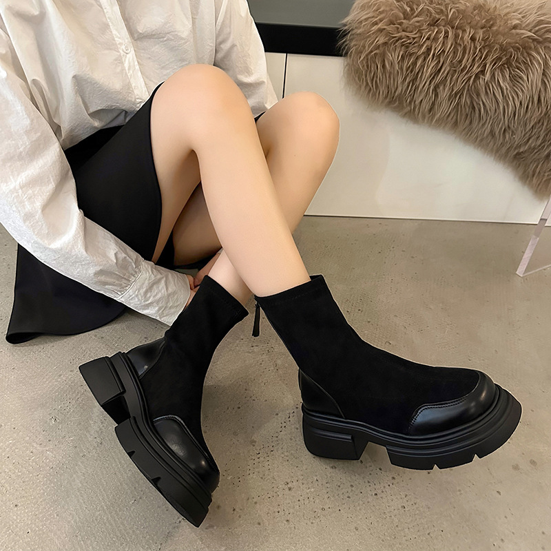 Women Fashion Boots Thick Sole Winter Trendy Wear Design Sense Martin Boots Vintage Style Versatile Free shipping