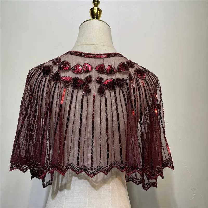 Vintage 1920s flap shawl sequin bead short corner bead decoration Gatsby party mesh short cover dress accessory W240921