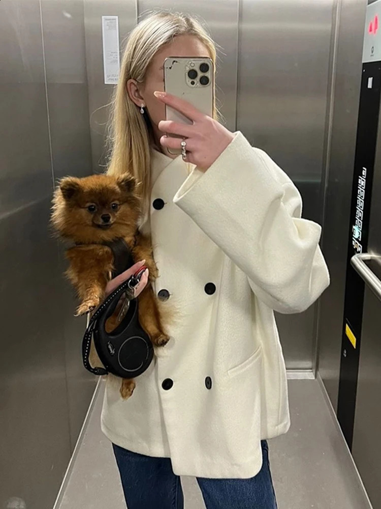 Solid Double Breasted Female Jacket O Neck Long Sleeve Women Coat 2024 Autumn Casual Vintage Solid Women Loose Lady Jackets 240918
