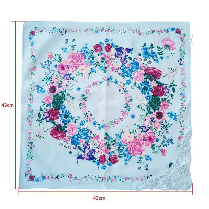 1Pc 43x43cm Printed Cotton Hollow Lace Sweater Square Scarf Womens Handle Chieftain Wedding Party Gift W240921