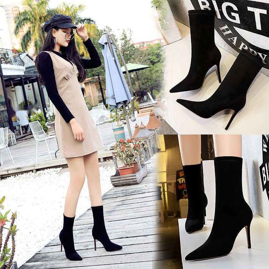 CMM Fashion Simple Pedicure Womens Boots Thin Heel High Heel Suede Pointed Sexy Nightclub Slim Boots