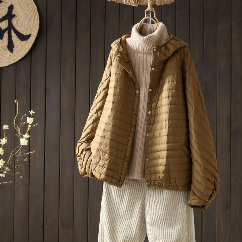 Schinteon Women Ultralight White Duck Down Jacket With Hood Over Size Loose Casual Autumn Winter Outwear Coat 2023 New
