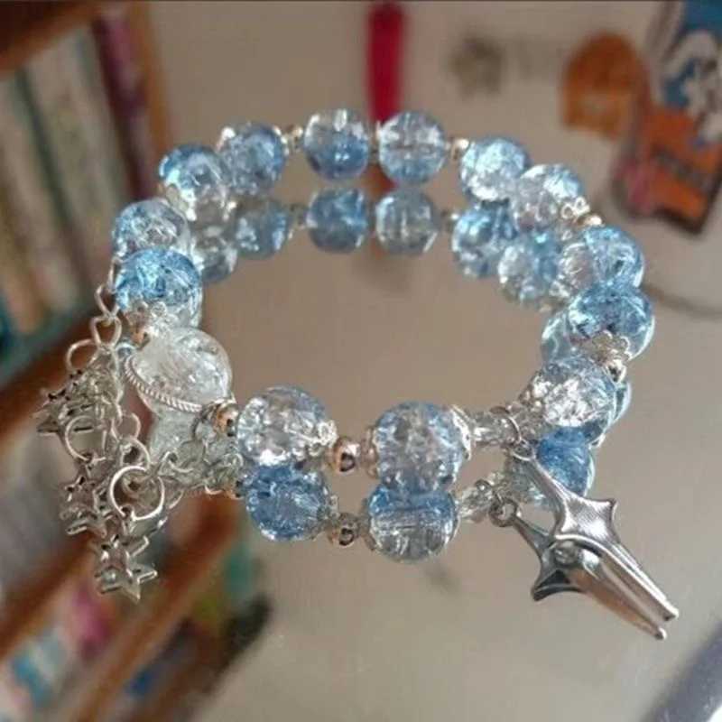 Niche Design Gradient Blue Crystal Beads Bracelet For Women Girls Korean Sweet Star Tassel Bracelet Friendship Jewelry GiftsX240921